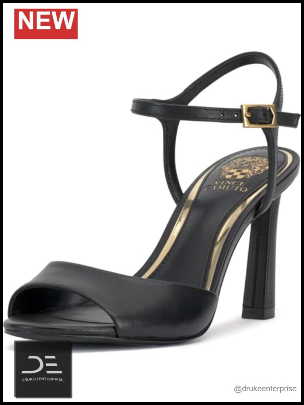 Leather Ankle Strap High Heel Sandals Block Heel Open Toe